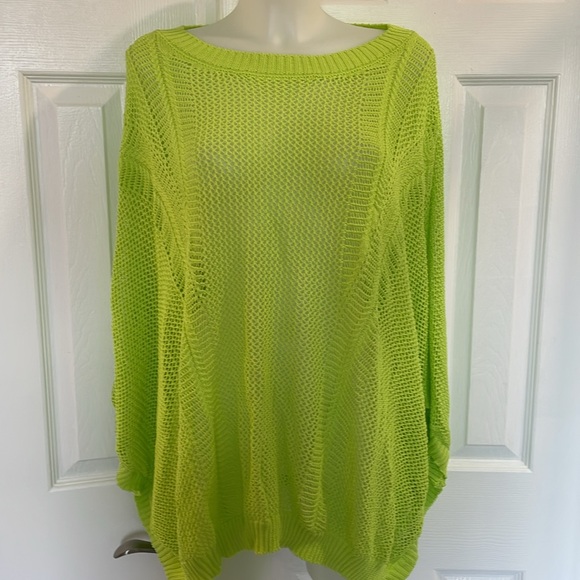 DAVI & DANI 3/4 SLEEVES CREW NECK OPEN WEAVE KNIT SWEATER NEON GREEN SIZE 2XL - Picture 2 of 11